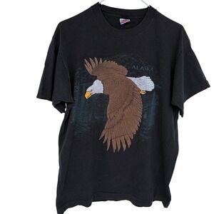 Vintage Alaska Eagle Graphic T Shirt Large Black Single Stitch Fruit of the Loom
